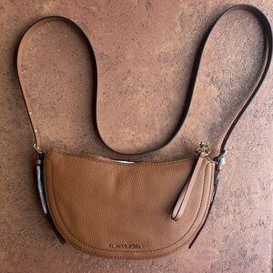 Michael Kors Brown Pebbled Leather Crescent Crossbody